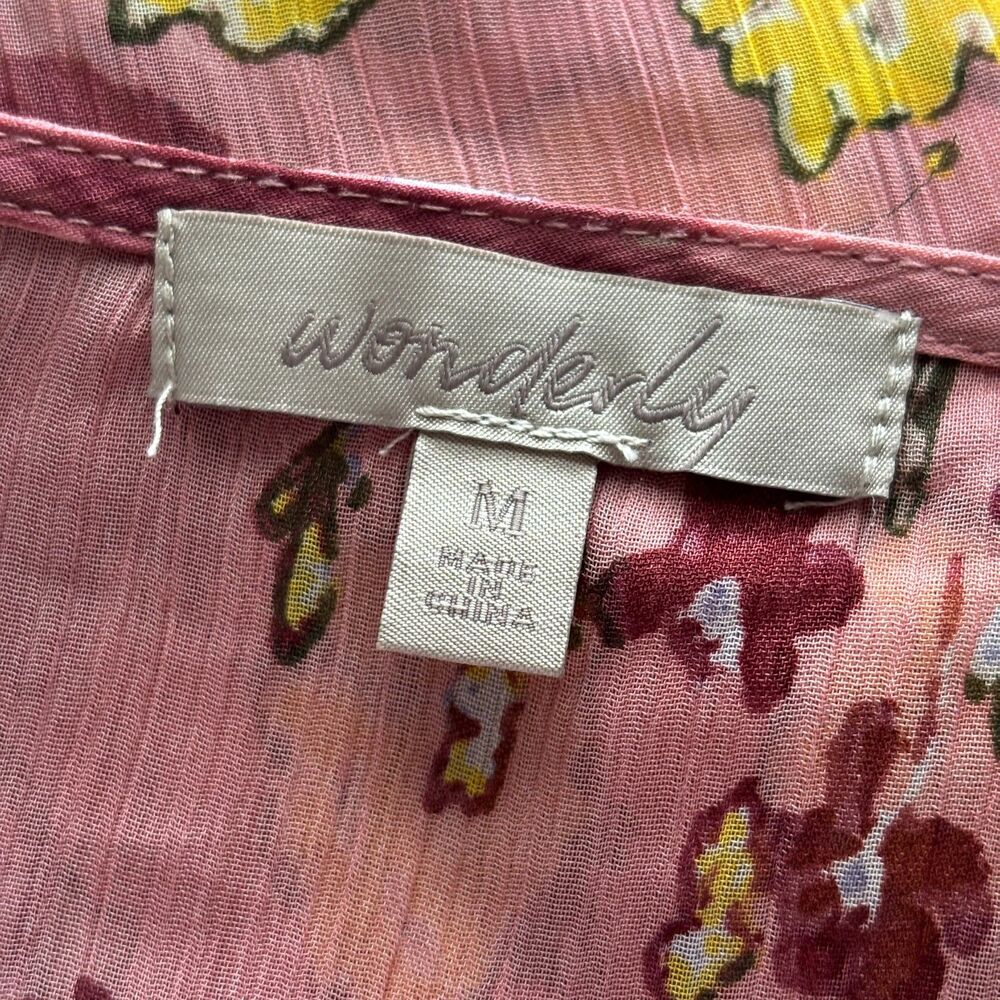 Wonderly Midi Dress Sheer Asymmetrical Hem Boho Flirty Pink Floral Medium H245 - Picture 9 of 10